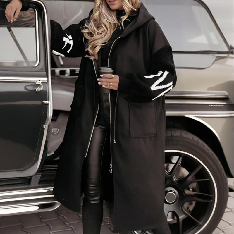 Women's Long Sleeve Letter Print Hooded Coat With Pockets - Zip Front Long Windbreaker For Spring&Fall
